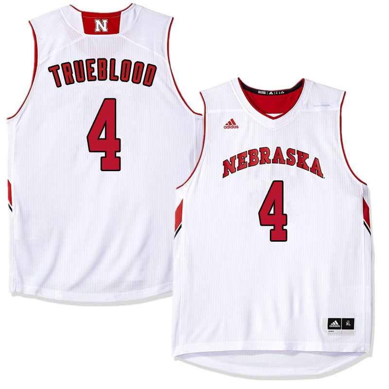Men Nebraska Cornhuskers #4 Johnny Trueblood College Basketball Jersyes Sale-White - Click Image to Close